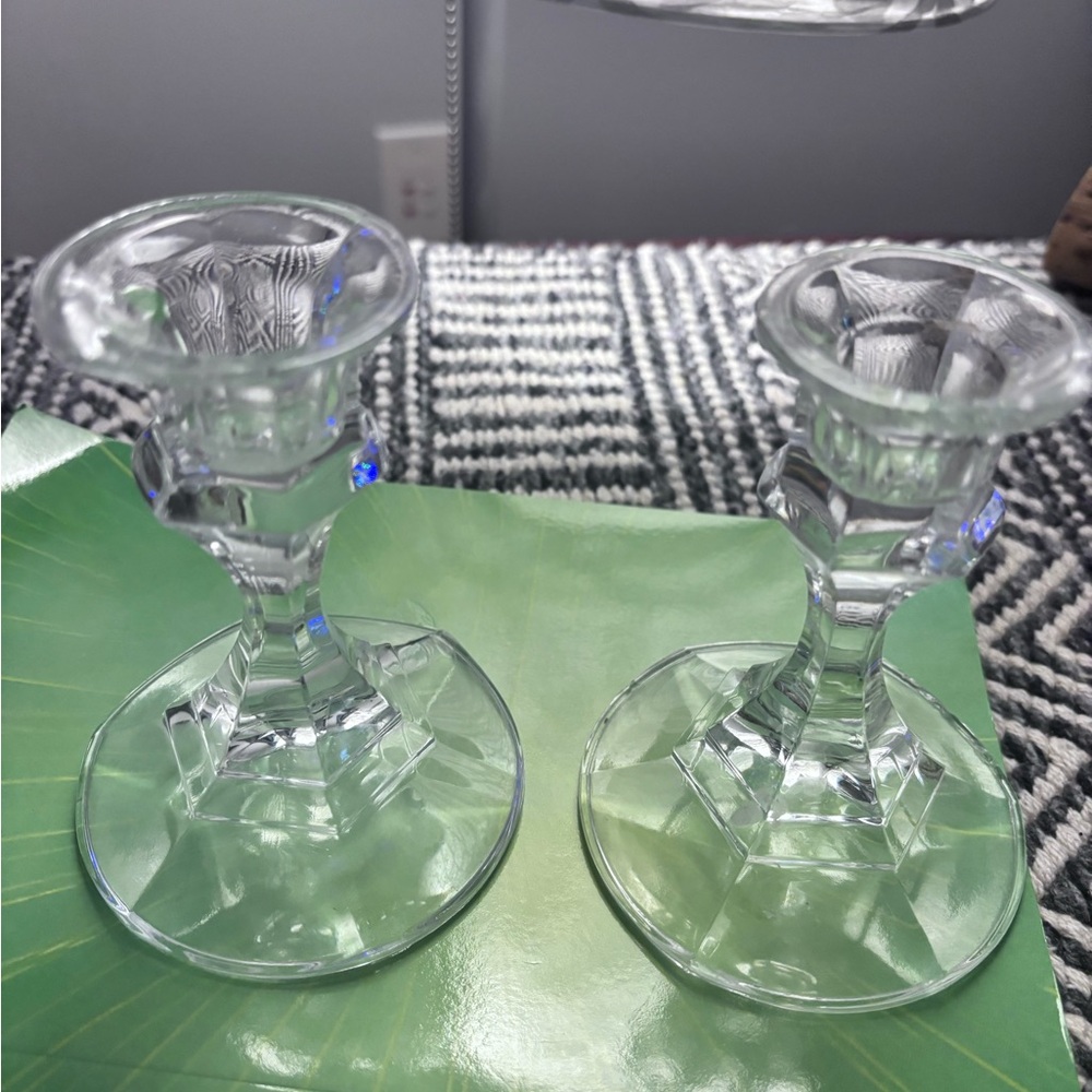 Elegant Clear Glass Candle Holders - Matching Pair